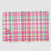 Pink Lady Slipper Wildflower Plaid Roze en Groen Golfhanddoek (Horizontaal)