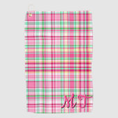 Pink Lady Slipper Wildflower Plaid Roze en Groen Golfhanddoek (Voorkant)