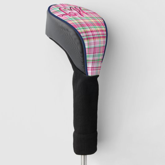 Pink Lady Slipper Wildflower Plaid Roze en Groen Golfheadcover (Schuin)
