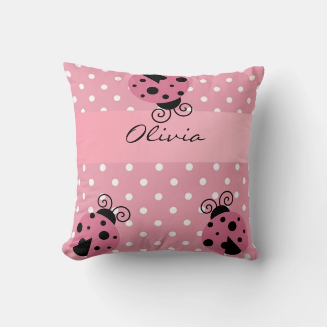 Pink Ladybug en Polka Dots Personalized Pillow Kussen (Voorkant)