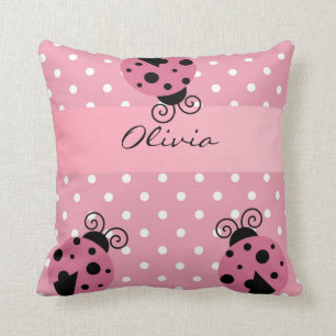 Pink Ladybug en Polka Dots Personalized Pillow Kussen
