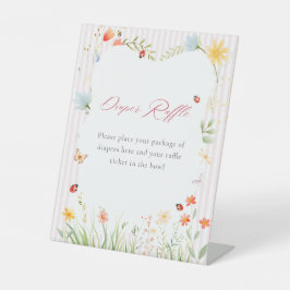 Pink Ladybug Floral Garden Diaper Raffle Reclamebord Met Voetstuk