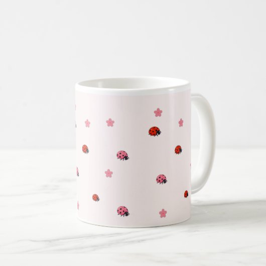 Pink Ladybug Garden Pattern Mug Koffiemok (Voorkant rechts)