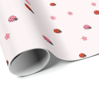 Pink Ladybug Garden Pattern Wrapping Paper Cadeaupapier