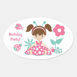 Pink Ladybug Girl Kinderen Birthday Party Ovale Sticker
