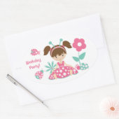Pink Ladybug Girl Kinderen Birthday Party Ovale Sticker (Envelop)