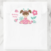 Pink Ladybug Girl Kinderen Birthday Party Ovale Sticker (Tas)