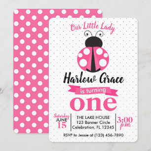 Pink Ladybug Polka Dots Girls Birthday Kaart