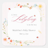 Pink Ladybug Wildflower Garden Baby Shower Vierkante Sticker (Voorkant)