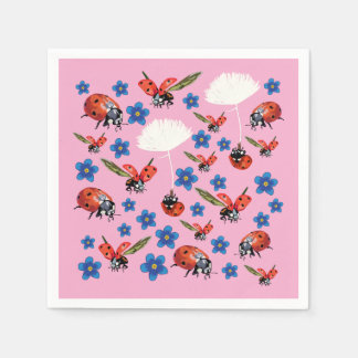 Pink Ladybugs Cute Spring Napkins Servet