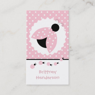 Pink Ladybugs Girly Play Date Card Contactkaartje