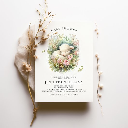 Pink Lamb Baby shower Girl Uitnodigingen