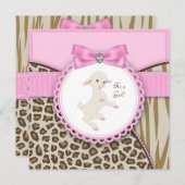 Pink Lamb Baby shower Kaart (Voorkant / Achterkant)