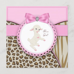 Pink Lamb Baby shower Kaart