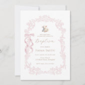 Pink Lamb Elegant Christian Girl Baptism Kaart (Voorkant)