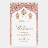 Pink Lantern Rose Gold Muslim Wedding Welcome Acryl Bord (Voorkant)