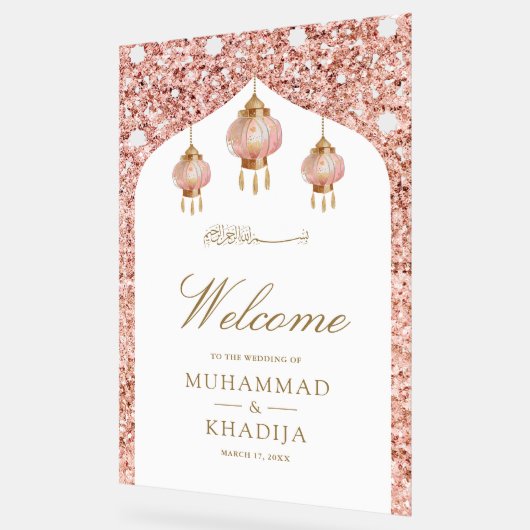 Pink Lantern Rose Gold Muslim Wedding Welcome Acryl Bord (Hoek)