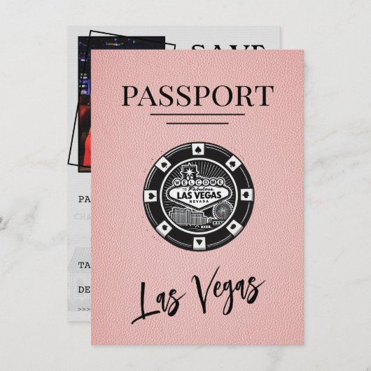 Pink Las Vegas Passport Bewaar de datum Save The Date (Voorkant / Achterkant)