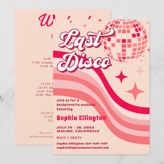 Pink Last Disco 70's Retro Bachelorette Weekend Kaart (Voorkant / Achterkant)