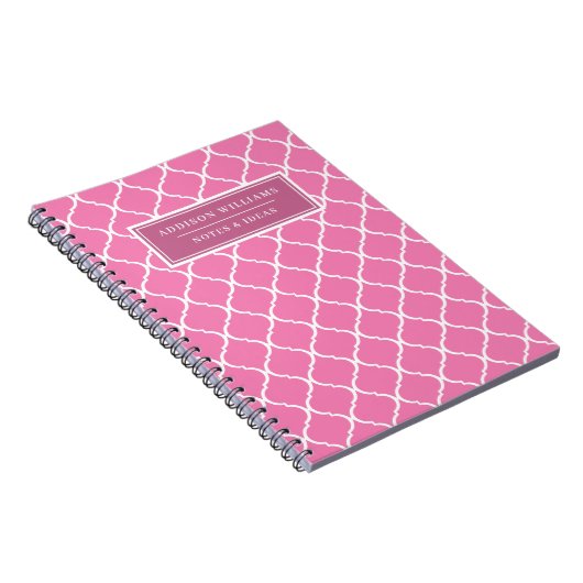 Pink Lattice Pattern Cute Name Custom Notitieboek (Rechterzijde)