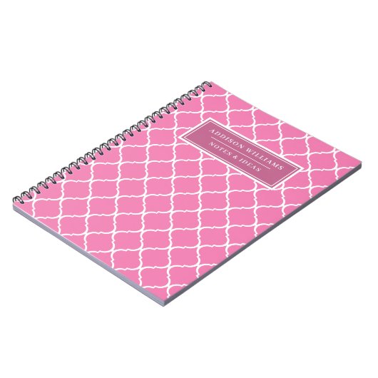 Pink Lattice Pattern Cute Name Custom Notitieboek (Linkerzijde)