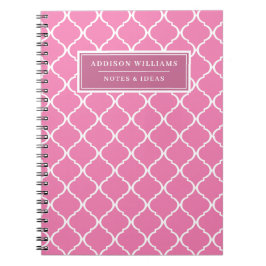 Pink Lattice Pattern Cute Name Custom Notitieboek