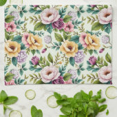 Pink Lavender and Yellow Chinoiserie Flowers Theedoek (Gevouwen)