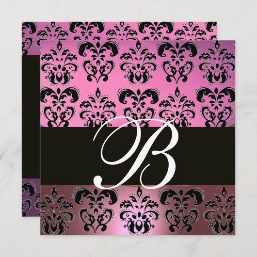 PINK LAVENDER BLACK, PAARSE DAMASKMONOGRAM, wit Kaart (Voorkant / Achterkant)