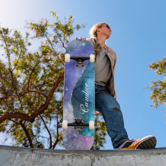 Pink Lavender Blauwgroen en Silver Glitter Persoon Persoonlijk Skateboard (Buiten 1)