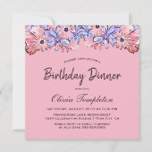 Pink Lavender Floral Birthday Dinner Party Kaart (Voorkant)