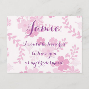 Pink lavender floral bridesmaid uitnodiging briefkaart