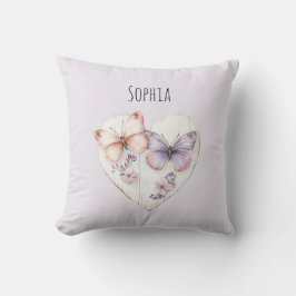 Pink Lavender Floral Heart Butterflies Birthday Kussen