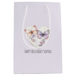 Pink Lavender Floral Heart Butterflies Birthday Medium Cadeauzakje
