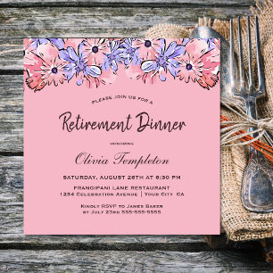 Pink Lavender Floral Retirement Dinner Kaart