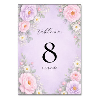 Pink Lavender Floral Table Number Cards  Kaart