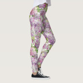 Pink Lavender Hydrangea Floral Pattern Leggings (Rechts)
