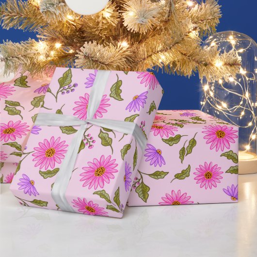 Pink Lavender Lacy Daisy Wrapping Paper Cadeaupapier (Feestdagen)