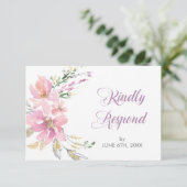 Pink Lavender Waterverf Floral Wedding RSVP (Staand voorkant)
