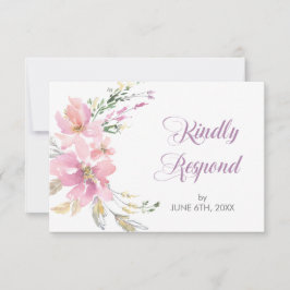 Pink Lavender Waterverf Floral Wedding RSVP