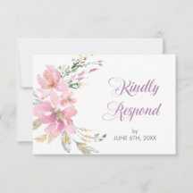 Pink Lavender Waterverf Floral Wedding RSVP
