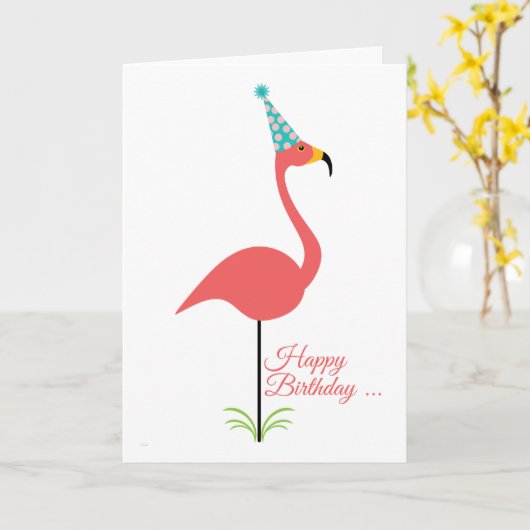 Pink Lawn Flamingo Happy Birthday voor een stijlvo Kaart (Gele Bloem)