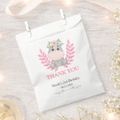 Pink Leaf Schattige Hippo Floral Birthday Dank u Bedankzakje (Geknipt)