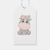Pink Leaf Schattige Hippo Floral Birthday Dank u Cadeaulabel (Achterkant)
