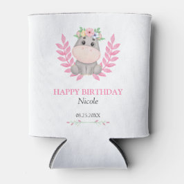 Pink Leaf Schattige Hippo Floral Happy Birthday Blikjeskoeler