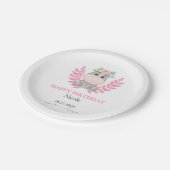 Pink Leaf Schattige Hippo Floral Happy Birthday Papieren Bordje (Gekanteld)
