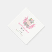 Pink Leaf Schattige Hippo Floral Happy Birthday Servet (Hoek)