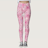 Pink leggings with white rose and daisy pattern (Voorkant)