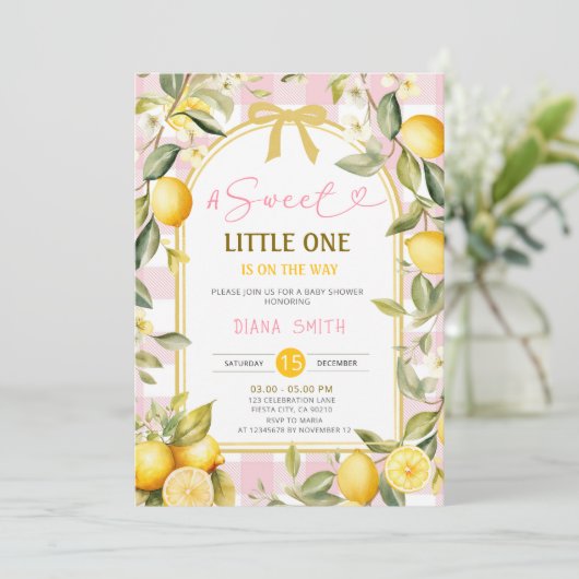 Pink Lemon A Sweet Little One Baby Shower Kaart (Staand voorkant)