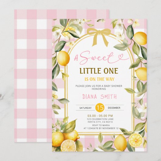 Pink Lemon A Sweet Little One Baby Shower Kaart (Voorkant / Achterkant)