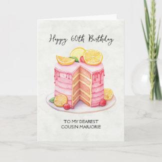 Pink Lemon Cake Cousin 60e verjaardag Groet Kaart